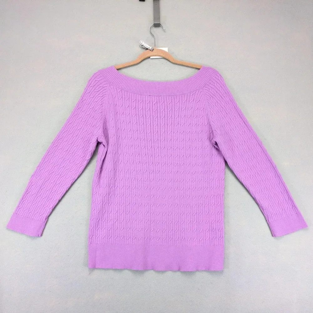 Talbots Purple Cable Knit Boat Neck Pullover Sweater Womens XL Pima Cotton Chic